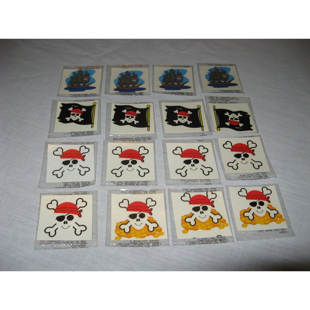 Lot Of 16 Pirate Buccaneer Temporary Tattoos Ships Skull & Crossbones